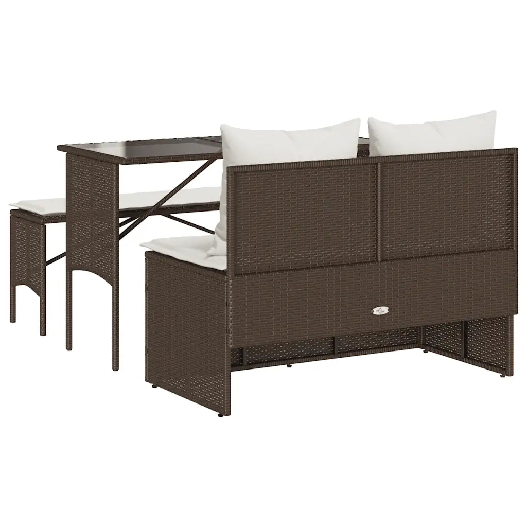Set da Pranzo da Giardino 3pz | Set Salotto da Giardino con Cuscini in Polyrattan Marrone