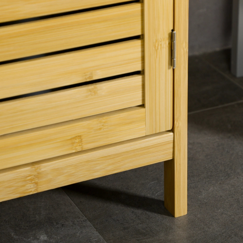 Mobile bagno alto in bambù 34 x 30 x 173 cm con 3 ripiani aperti e vano chiuso, antiribaltamento, naturale