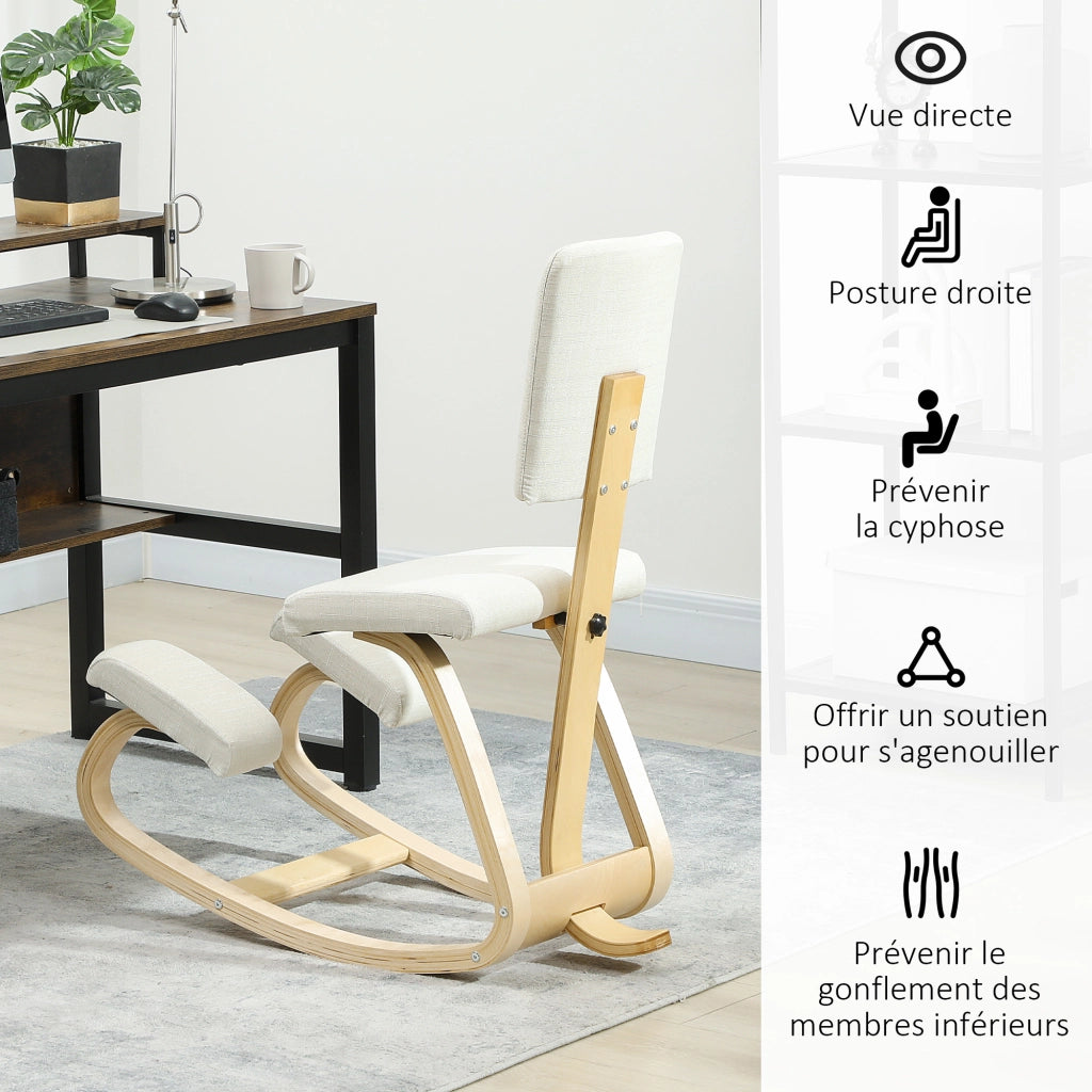 Sedia ergonomica da ginocchio in legno con schienale ¨C zephmum ¨C crema
