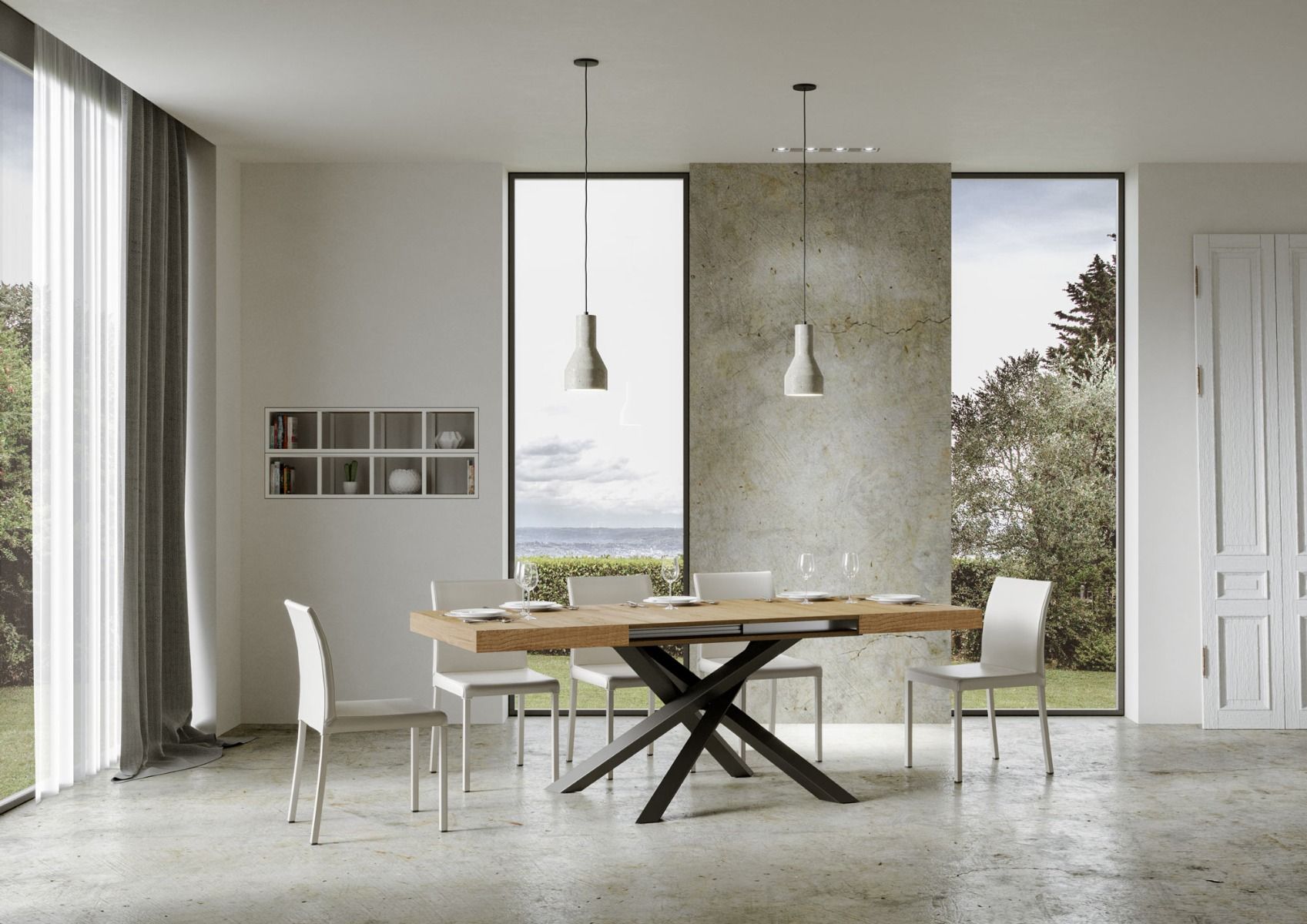 Tavolo Allungabile 200-304x90x77 cm Volantis Quercia Natura Telaio Antracite