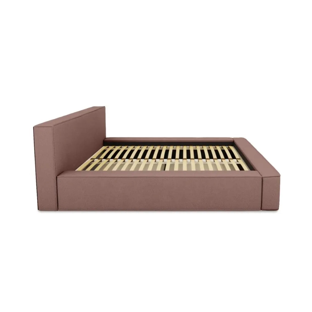 Letto con contenitore VELORA – Terracotta bouclé – 180x200 cm – Tessuto velluto morbido – Rete sollevabile – Spazio di stoccaggio integrato