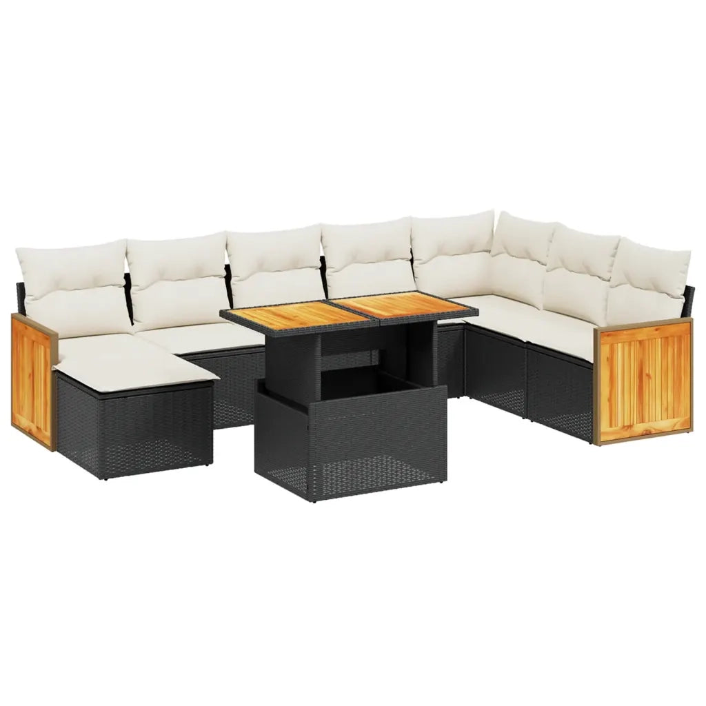 Set Divani da Giardino 9 pz con Cuscini Nero in Polyrattan 3274094