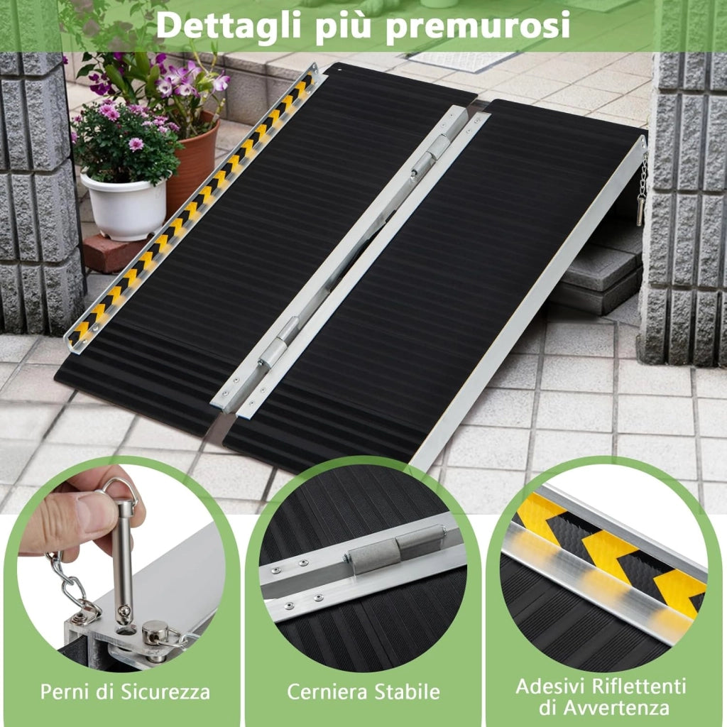 Set di 2 Rampa per Sedie a Rotelle in Alluminio, Rampa Telescopica Pieghevole con Superficie Antiscivolo, Capacità di Carico di 272 kg, per Soglie, Gradini, Scale (91 x 74cm)