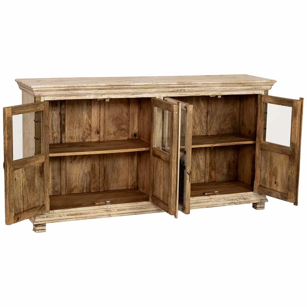 Credenza artigianale in legno bianco, 170x40x90h cm