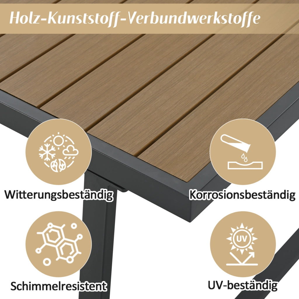 Set da pranzo da giardino set di sdraio da giardino 5 pezzi. Set di mobili da giardino divano a 3 posti 2 poltrone sgabello e tavolo da pranzo piano in legno di plastica braccioli in corda intrecciata acciaio zincato beige