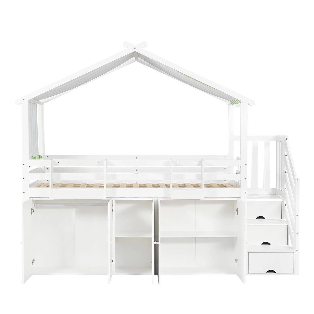 Letto a Castello Bambini con Armadio e Cassetti ¨C MINIMAL ¨C Pino Bianco 90x200
