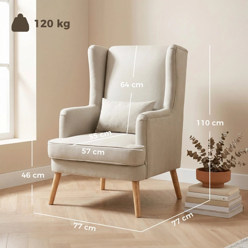 POLTRONA con schienale alto e cuscino lombare, tessuto effetto lino, Beige