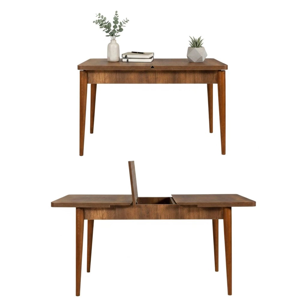 Tavolo allungabile Dorotea, Consolle con allunghe, Tavolo da pranzo multiuso, Ripiano estensibile da cucina, 130x80h77 cm, Noce