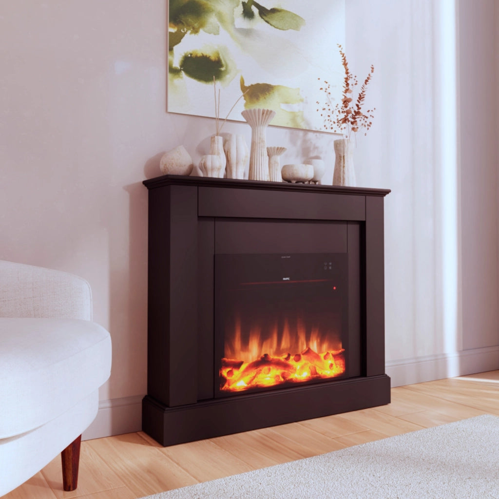 Mpc Camillo Nero Caminetto Elettrico Da Pavimento 100cm Rivestimento In Legno Nero 750w1500w Effetto Fiamma Led Ultra Realistico Termostato Automatico Telecomando Incluso Prodotto In Europa