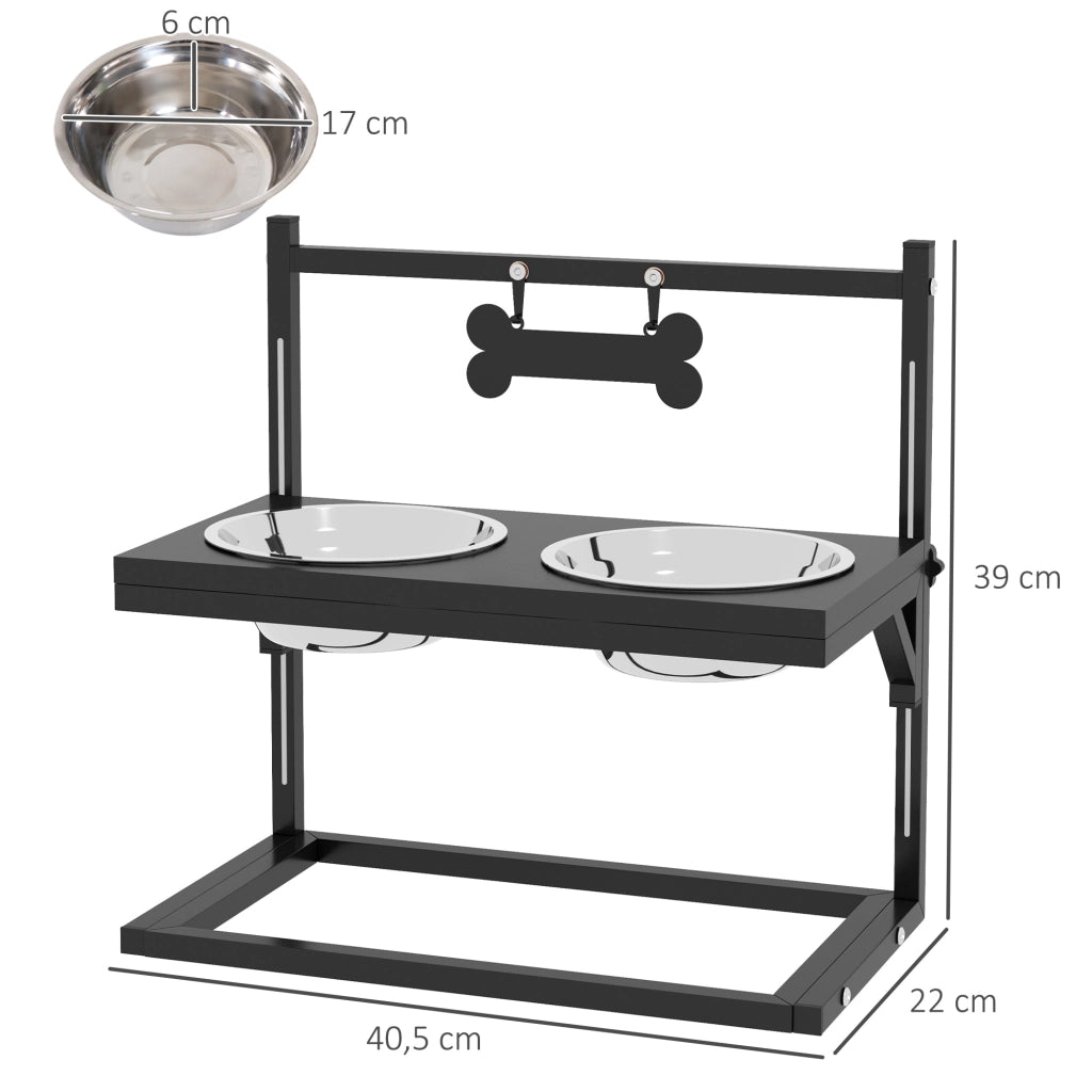 Ciotole Rialzate per Cani e Gatti ¨C Xylo ¨C Acciaio Inossidabile 40,5x22x39cm Nero Argento