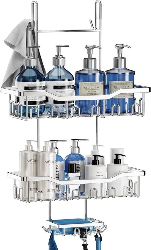 Pannello doccia appeso - Kit bagno 3 in 1 con contenitore per sapone - Argento