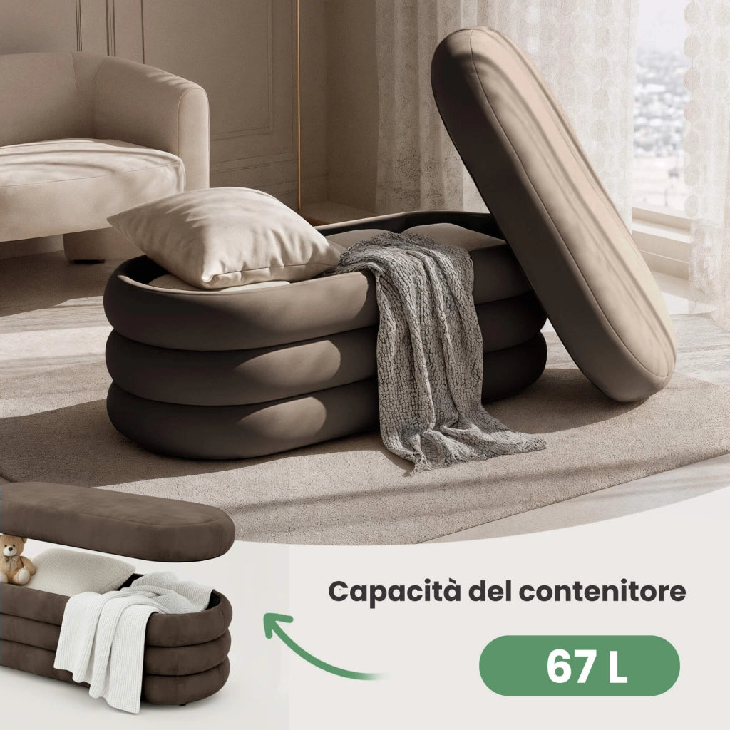Panca imbottita con contenitore in velluto 100 cm PUFFO Bronzo