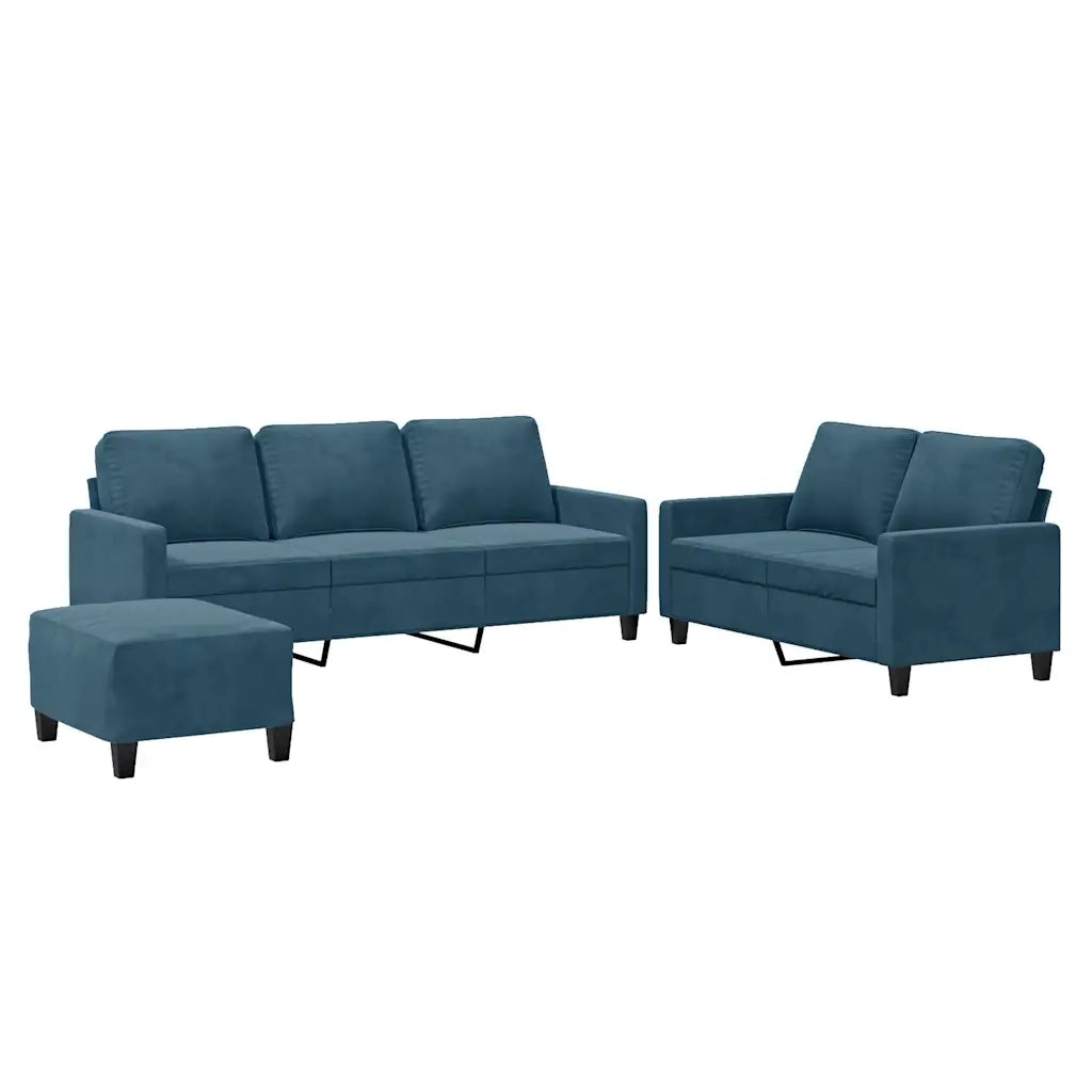 Set di Divani 3 pz con Cuscini Blu in Vellutocod mxl 131162