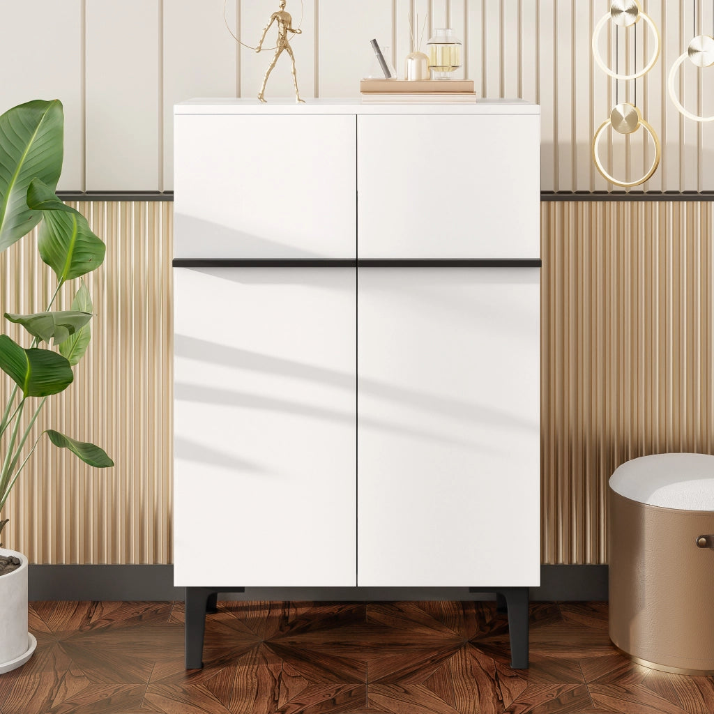 Mobile Scarpiera con 2 Ante e Ripiani Regolabili; Stile Moderno; in Pannello Truciolare; Bianco e Nero; 60??34;5??95 cm