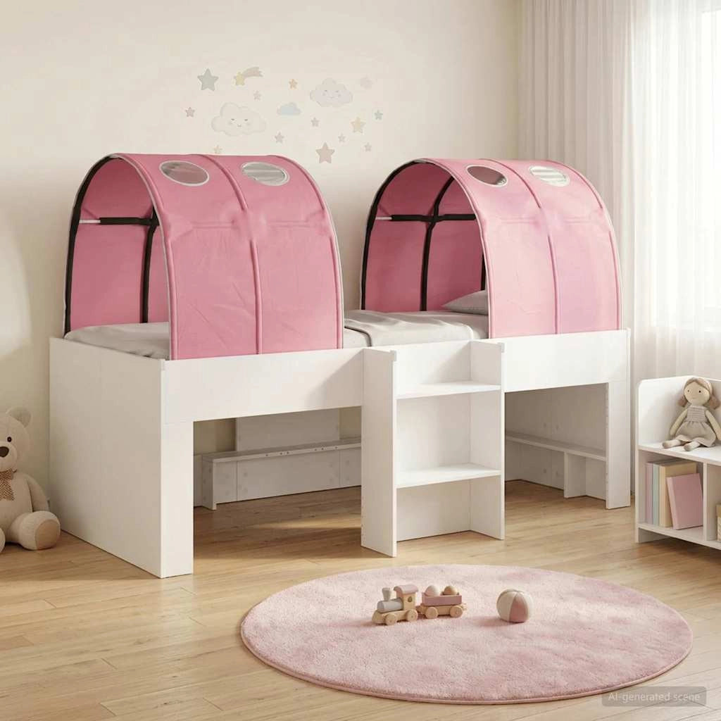 Letto Alto per Bambini con Tunnel 3 pz Bianco e Rosa 3423536