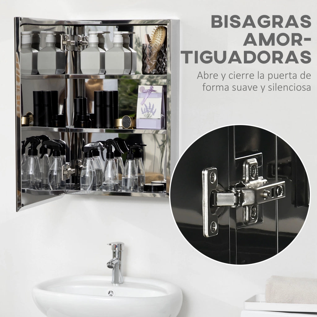 Mobile da Bagno a Parete con Specchio ¨C Xylo ¨C 3 Ripiani, Argento, 39x12x60 cm