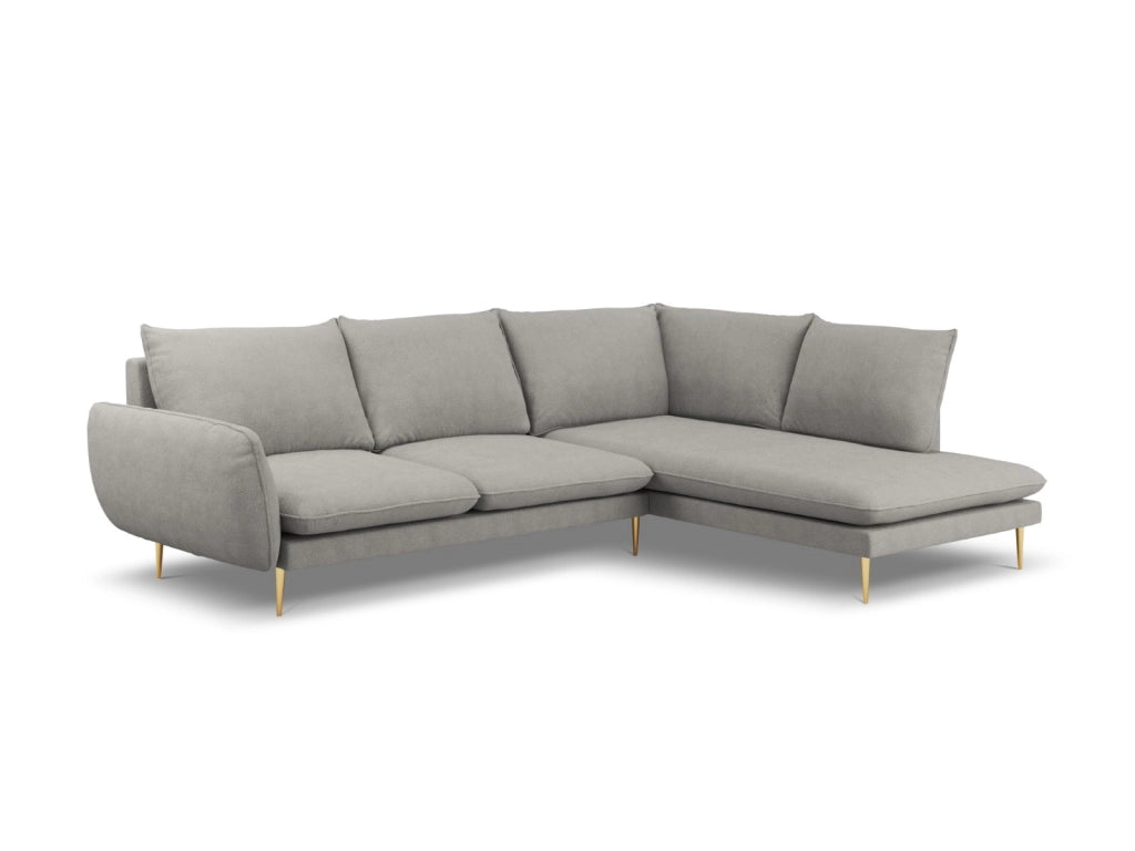 Cosmopolitan Design - Divano angolare destro "Vienna" 6 posti in tessuto strutturato grigio chiaro 