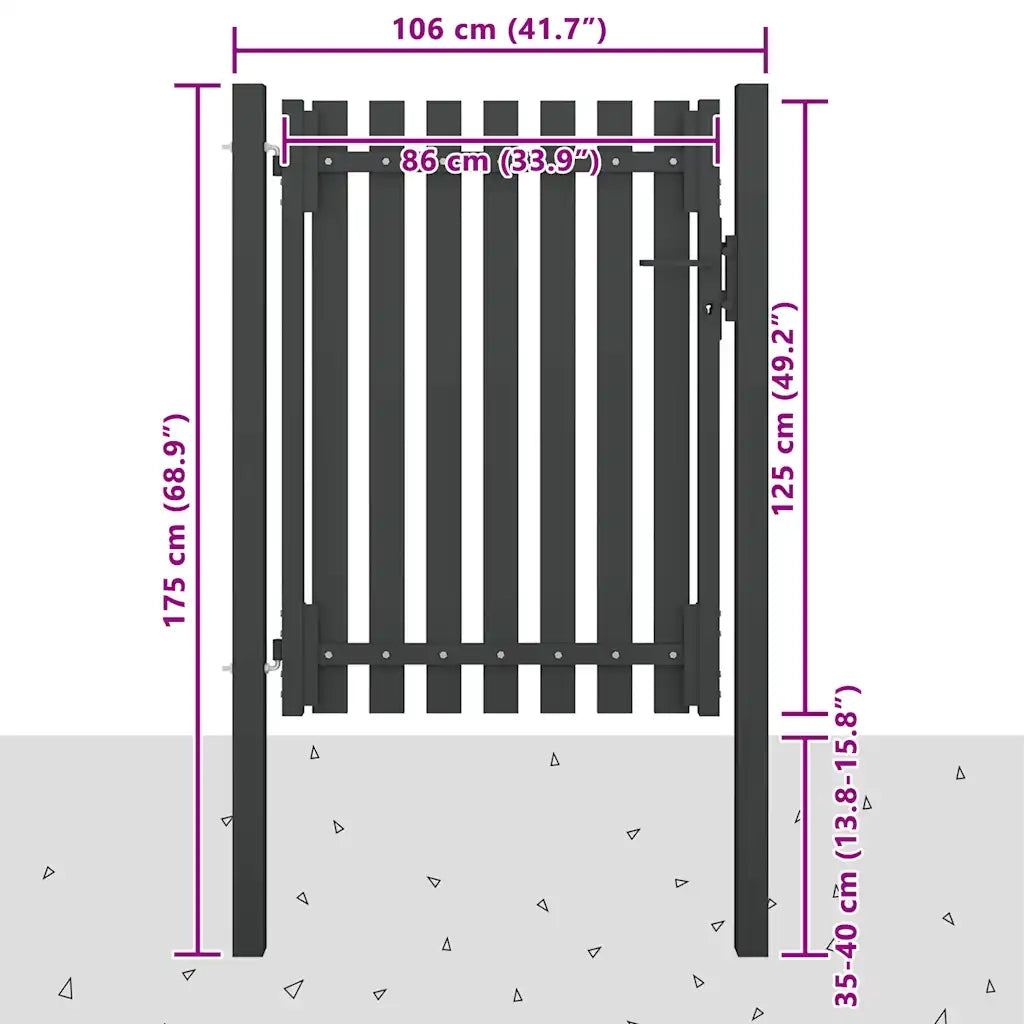 Cancello per Recinzione da Giardino in Acciaio 100x125 cm Antracite 146329