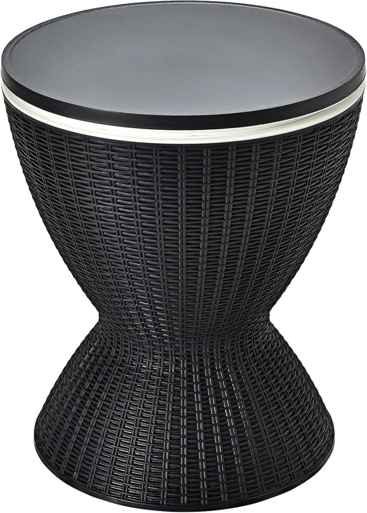Tavolino da Giardino Allungabile in Polyrattan 30 L, Portaghiaccio per Birra/Cocktail, Tavolino da Bar per Festa Estativa (Nero)