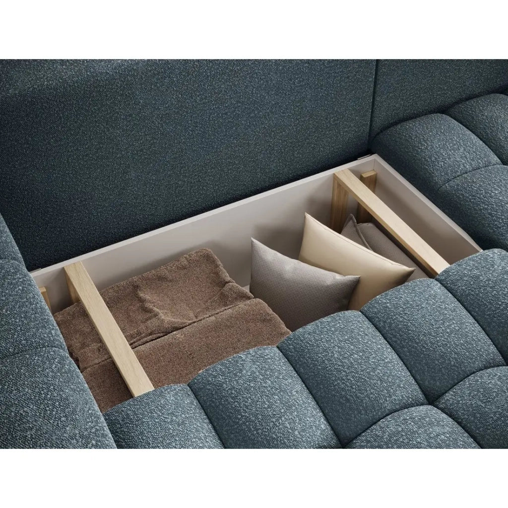 Divano angolare trasformabile DORY blu notte 250 cm con contenitore angolo destro