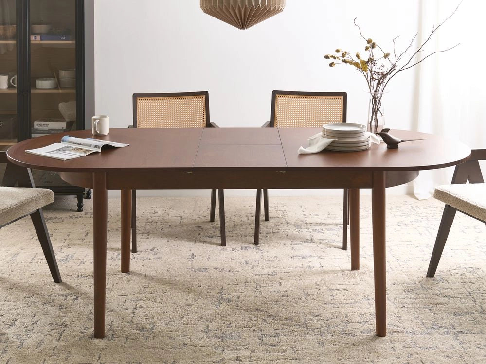Tavolo da pranzo in legno di frassino scuro con piano in MDF 180/220 x 90 cm Gambe in legno Stile moderno