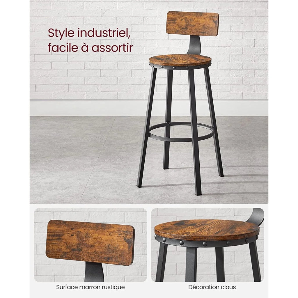 Set di 4 sgabelli da bar/sgabelli alti con schienale sedute da cucina struttura in acciaio altezza seduta 73 cm montaggio facile stile industriale marrone 12_0006198