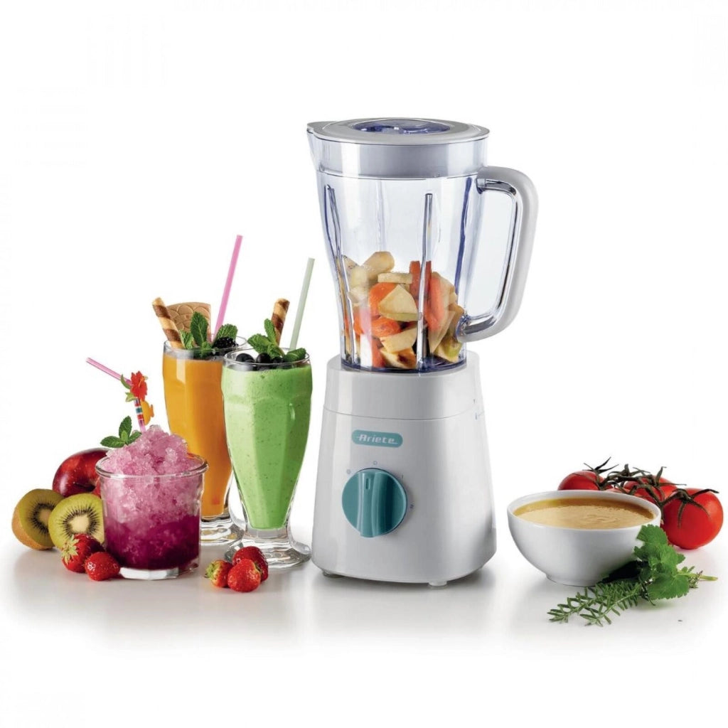 Ariete 576 Frullatore Breakfast, Frullatore, 500W, 4 lame in acciaio inox, 2 velocità + Funzione Pulse, Capacità 1,5 L, Piedini antiscivolo, Coperchio superiore, White & Aegean Teal