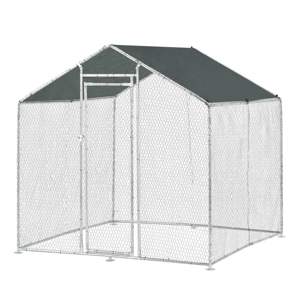 Gabbia voliera per animali da esterno con serratura struttura in acciaio zincato 2 x 2 x 2 m verde scuro argento 03_0005139