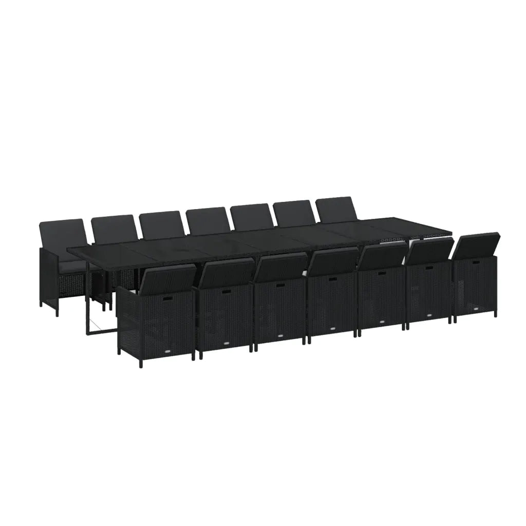 Set da Pranzo da Giardino 15 pz con Cuscini in Polyrattan Nero cod mxl 42918