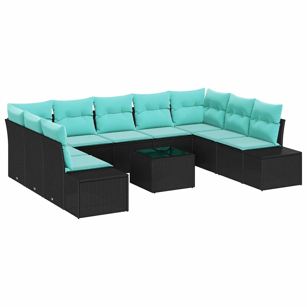 Set Divano da Giardino 9 pz 8-Numero di posti Nero e Turchese 3355905