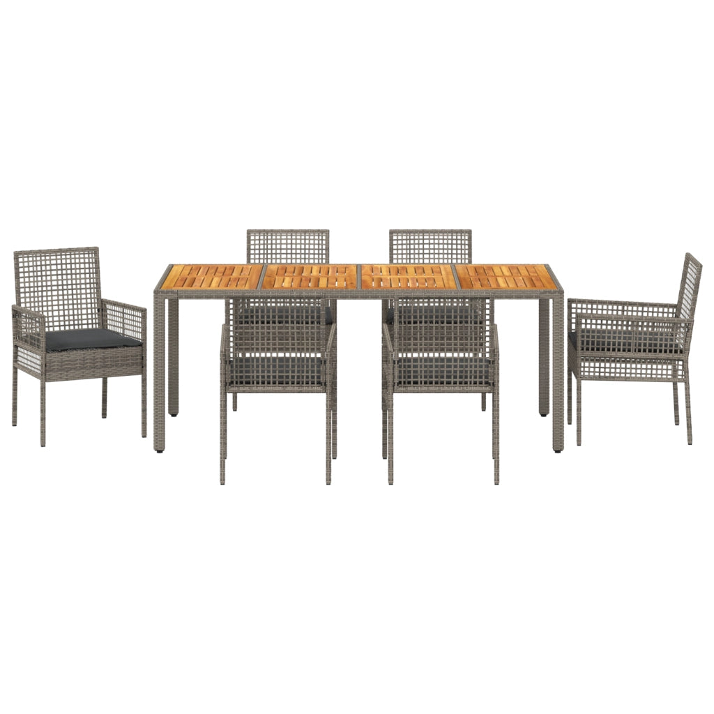 Set Pranzo Giardino in 7 Pezzi con Cuscini Grigio in Polyrattan