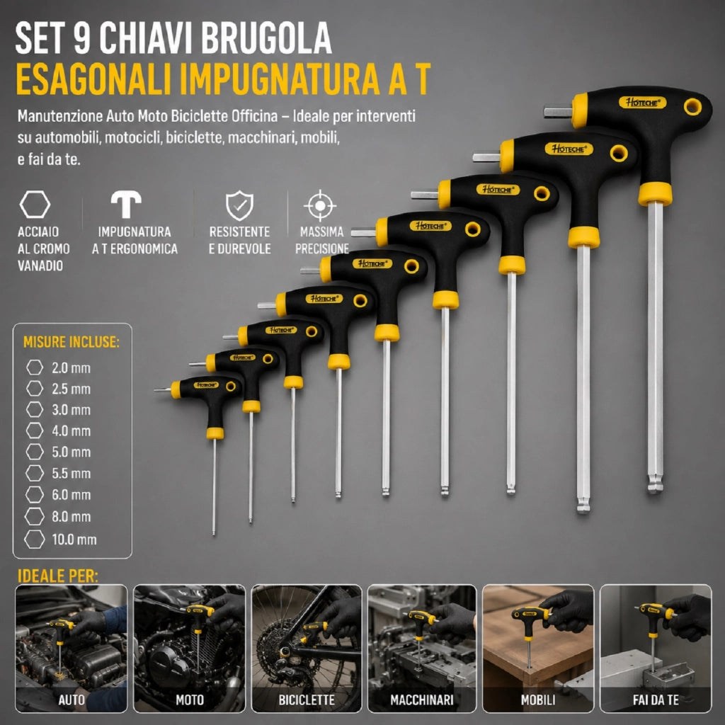 Set Chiavi A T Esagonali Lunghe Forate 9Pz Chiave A Brugola Impugnatura T 261608