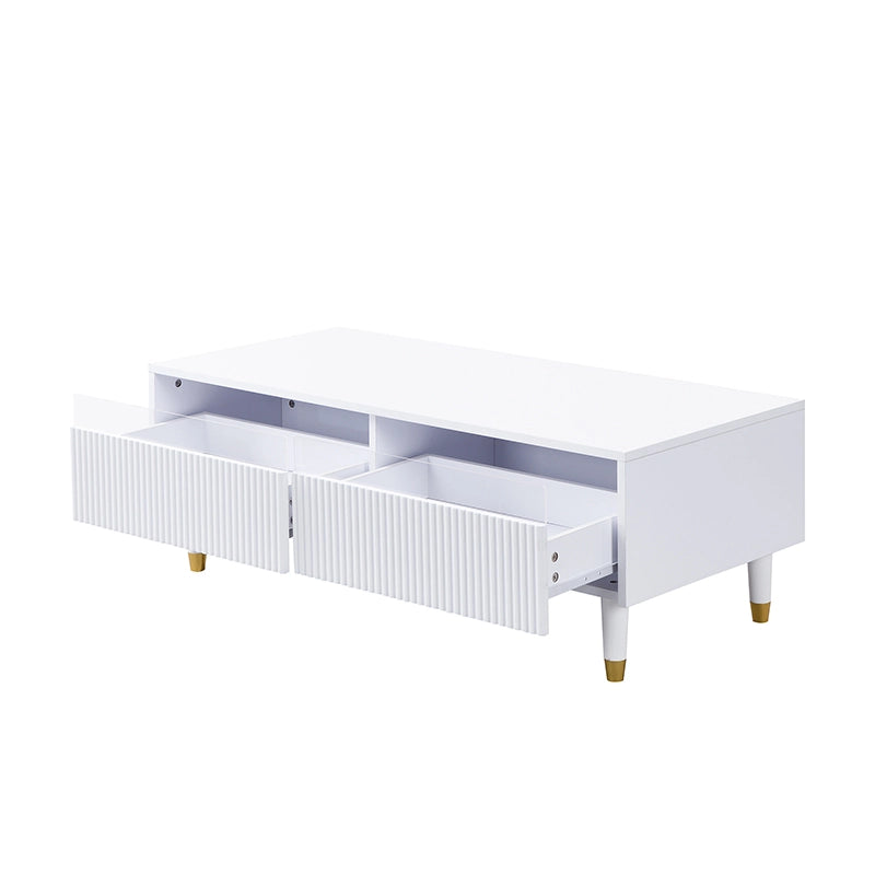 Mobile TV e Tavolino con LED ¨C MINIMAL ¨C Bianco con Design Oro, Ante in Acrilico, 4 Ante