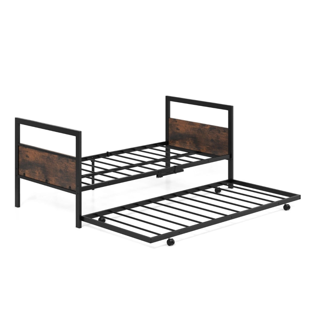 Letto estraibile singolo con gambe pieghevoli e rotelle universali-Struttura del letto 97x204,5cm Marrone