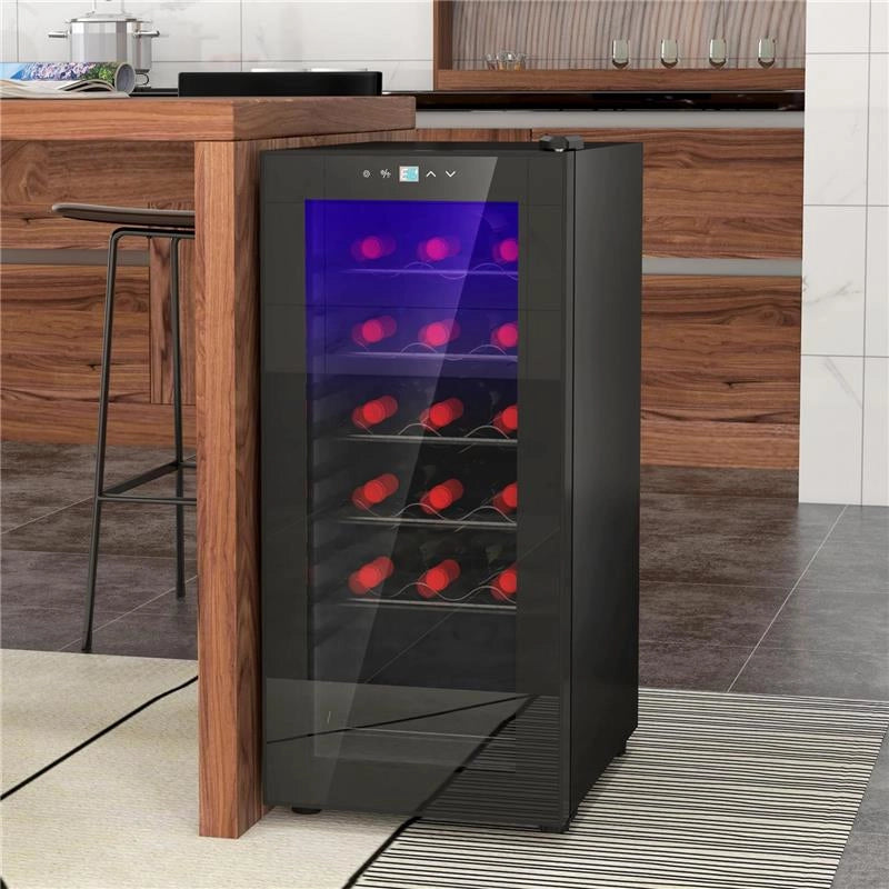 CANTINETTA FRIGORIFERO PER 18 BOTTIGLIE DI VINO CON DISPLAY DIGITALE, LUCE LED E CONTROLLO TEMPERATURA, NERO