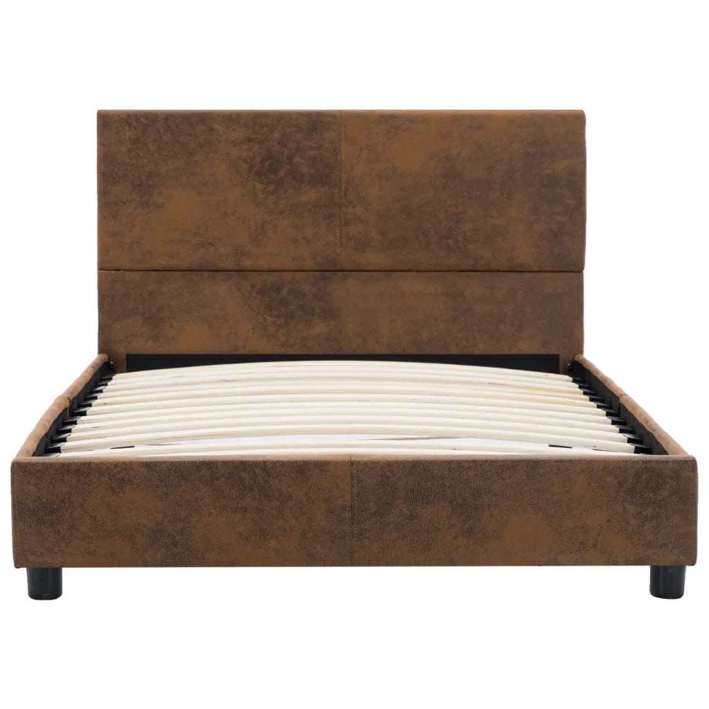 Letto singolo | Letto per adulti | Giroletto Marrone in Similpelle Scamosciata 90x200 cm