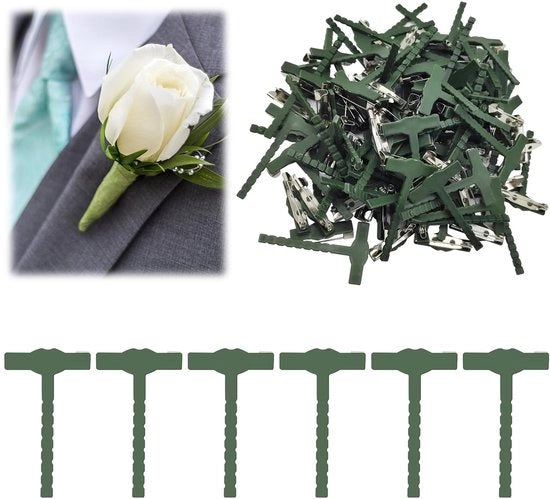 Spilla di sicurezza grande - 90 pezzi - a forma di T triangolare - plastica - per sposa/corsage - facile da usare - spilla corsage