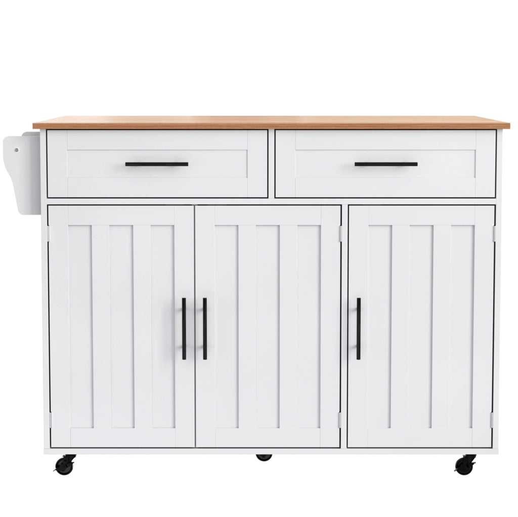 Carrello cucina con piano pieghevole 129x71x91;5 cm in MDF bianco e naturale