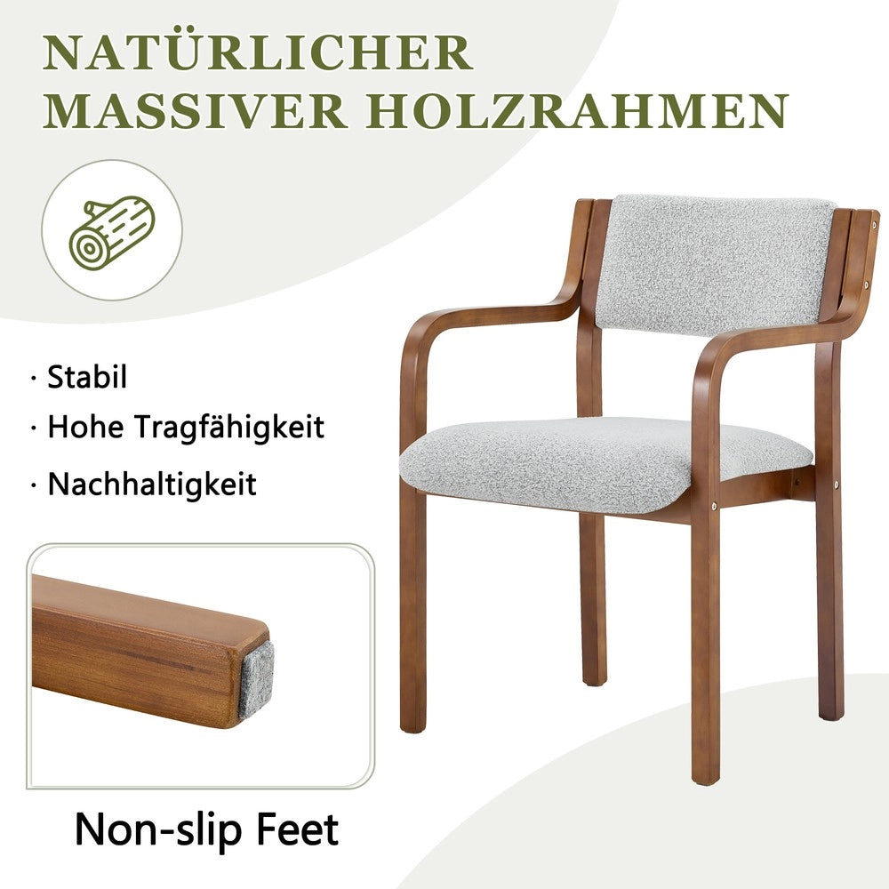 Set 2 Sedie da Pranzo con Braccioli ¨C MINIMAL ¨C Tessuto Teddy, Legno, Stile Scandinavo