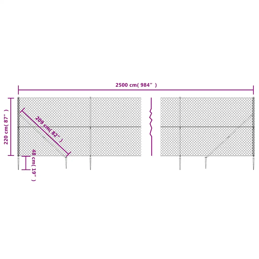 Recinzione da Giardino | Recinzione a Rete con Picchetti Ancoraggio Antracite 2,2x25 m