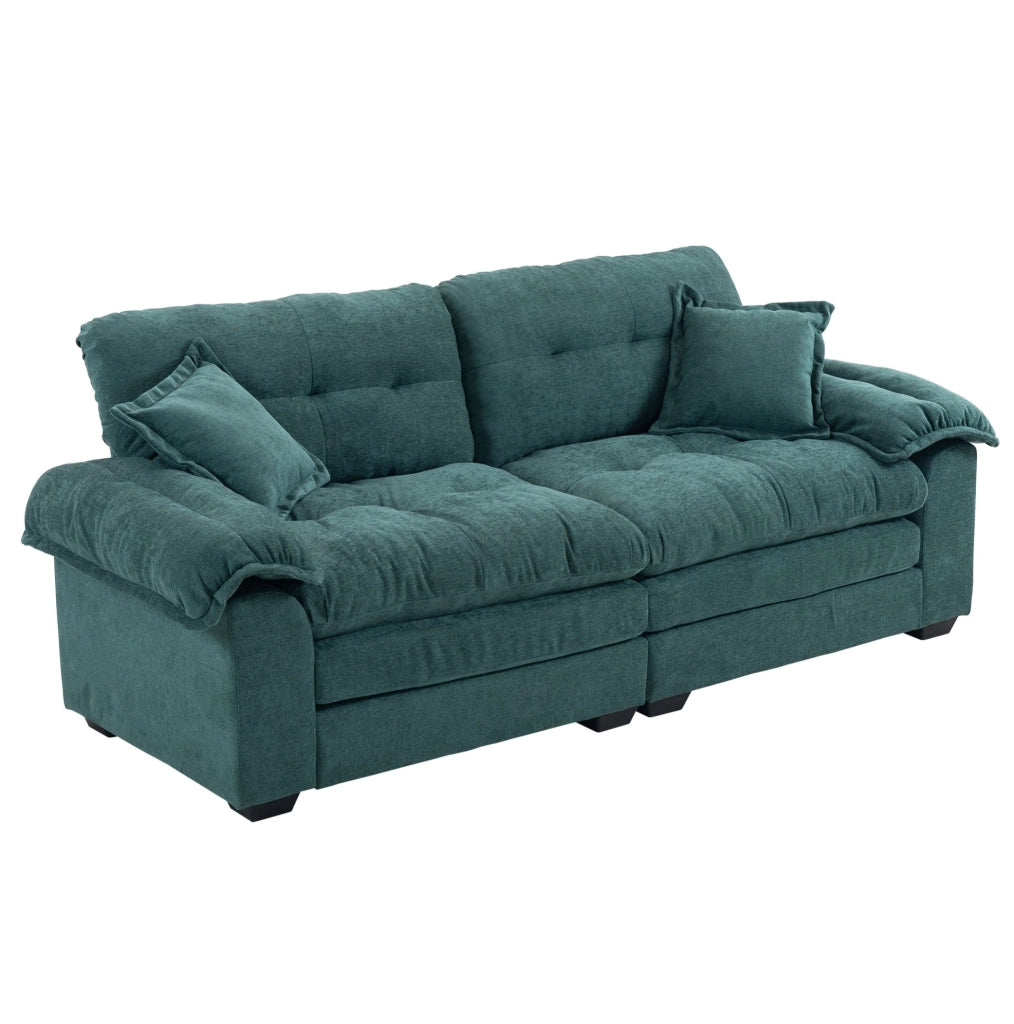 Divano 2 posti 214x89x93 cm in tessuto verde, con 2 cuscini, per piccoli salotti –