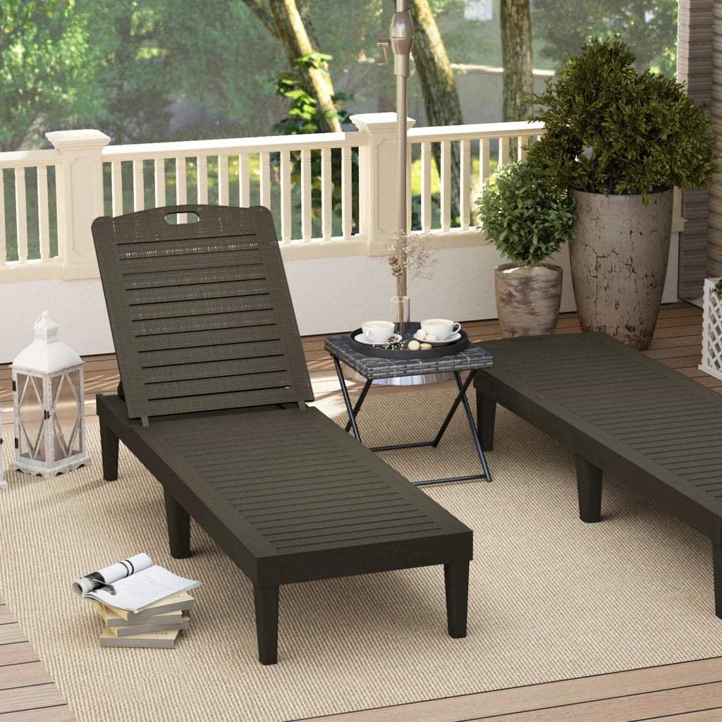 Set 2 Lettini Prendisole con Schienale Regolabile Effetto Rattan a Doghe Nero