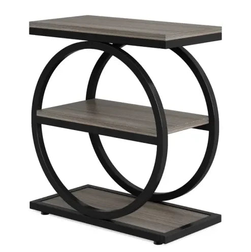 Tavolino industriale 60x30x65 cm MDF e metallo nero， 3 ripiani