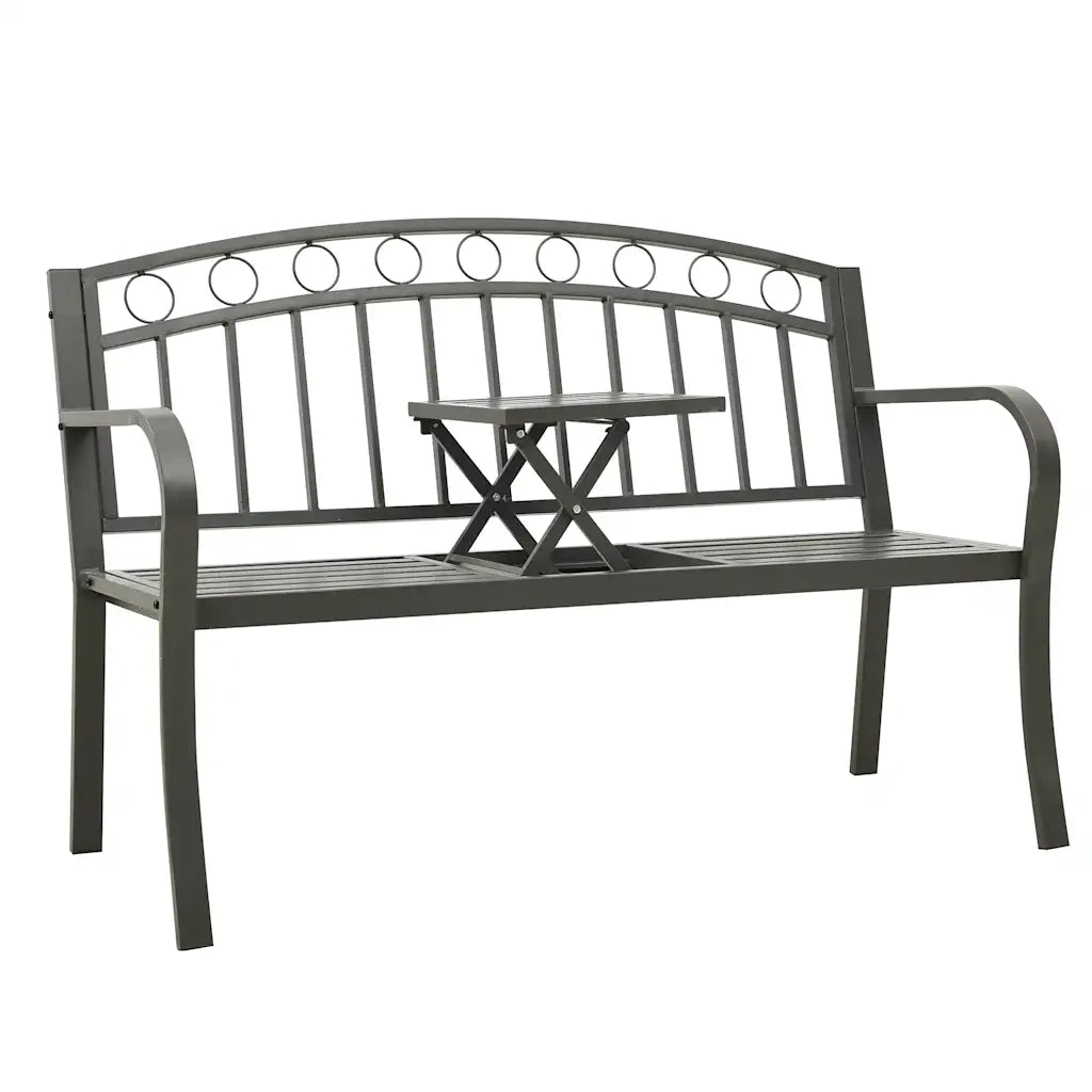 Panca da Giardino con Tavolino Grigio 120 cm Acciaio