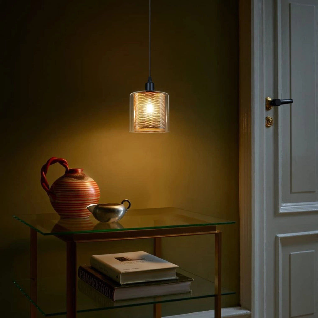 Lampada a sospensione ZMH vintage retr¨° vetro metallo industriale E14 per tavolo da pranzo