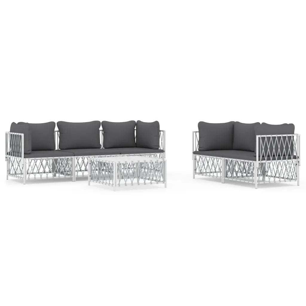 Set Salotto da Giardino 6 pz con Cuscini in Acciaio Bianco