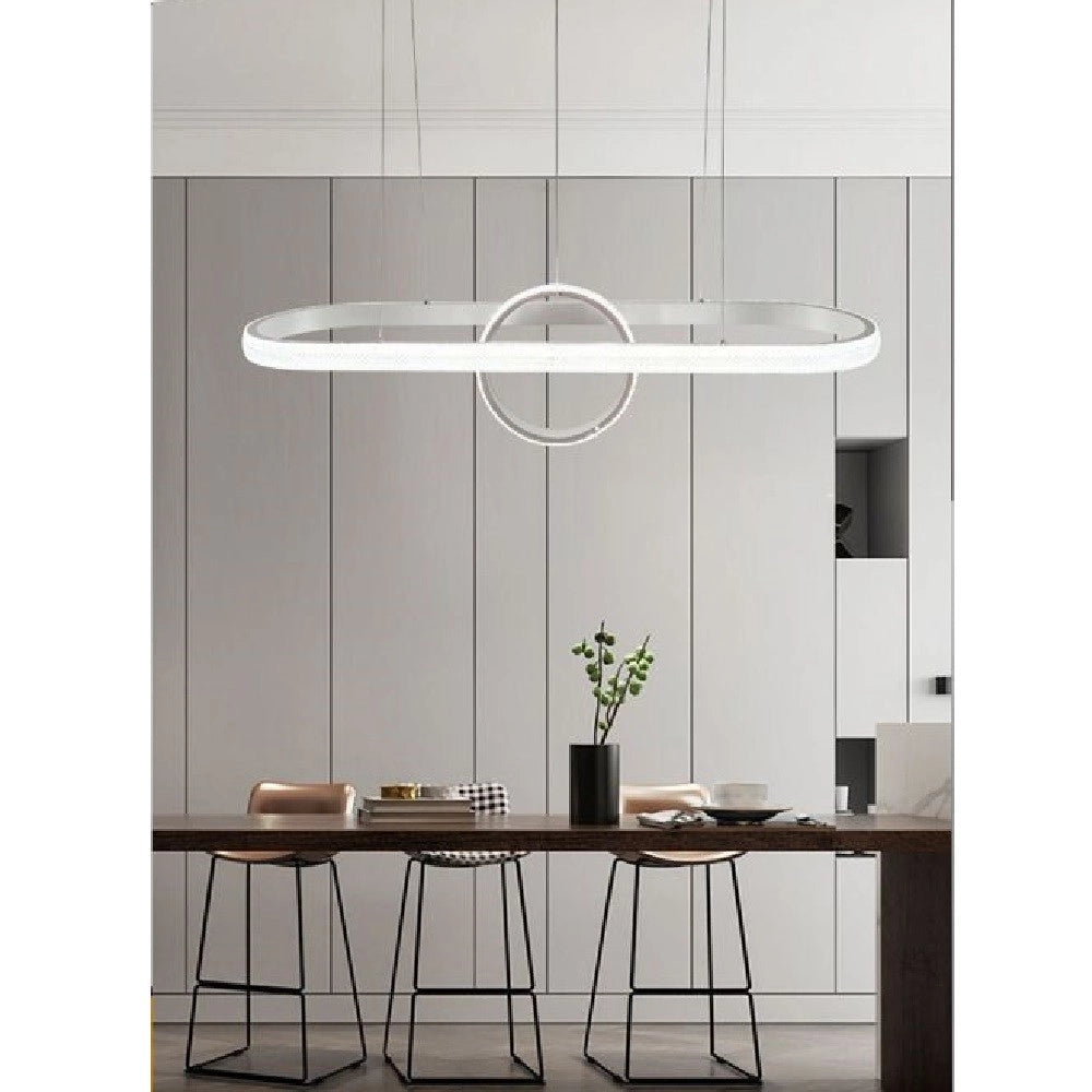 Trade Shop - Lampadario Sospeso Led Design Cerchio Ovale Bianco Moderno Pendente 54w Lp-30b -