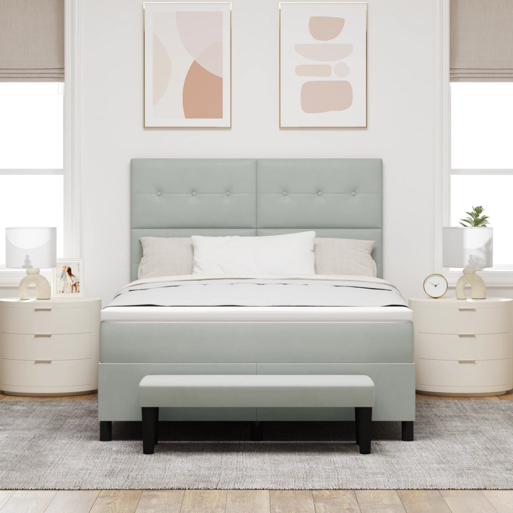 Letto con Box Spring con Materasso e Panca Grigio Chiaro 160x200 cm Velluto