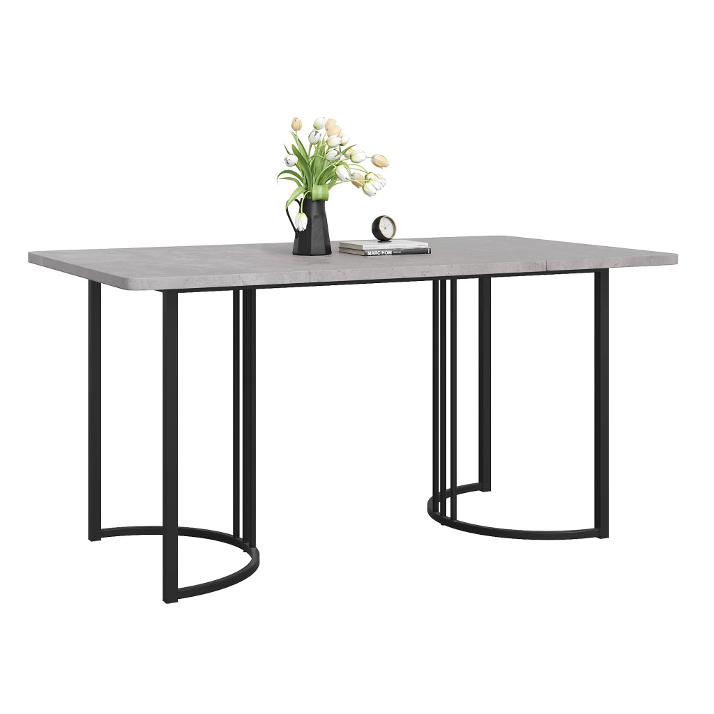 Tavolo da Pranzo Rettangolare ¨C Xylo ¨C Piano Effetto Marmo, Gambe in Metallo, Grigio, 140x80 cm