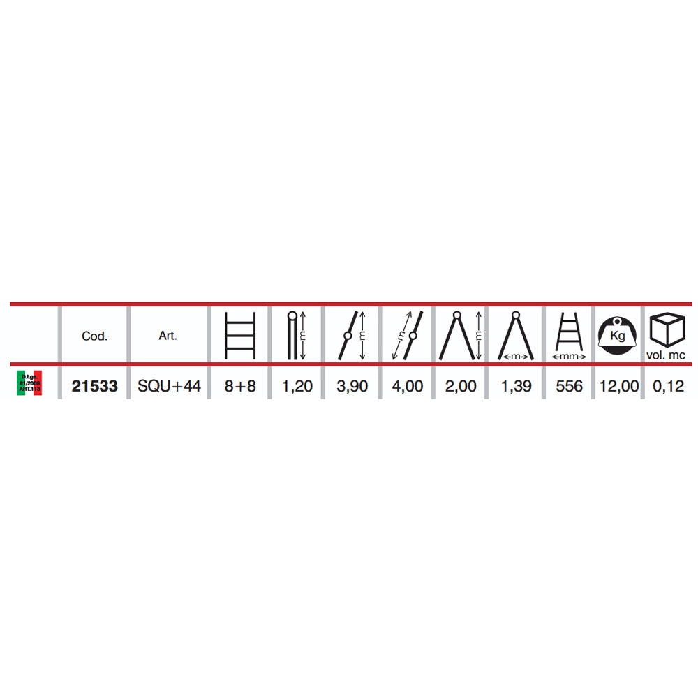 SCALA ALLUMINIO TELESCOPICA MULTIFUNZIONE GRADINI 4+4 SQUADRA PIU' 150KG MARCHETTI
